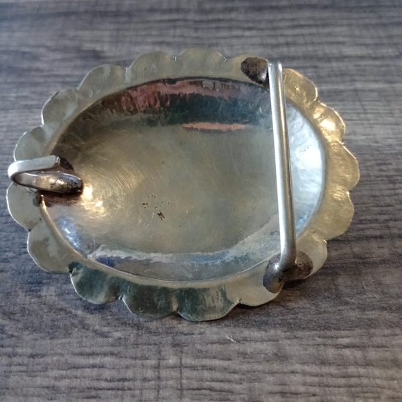 Vintage Western Silver-Tone and Turquoise Belt Buckle - Picture 7 of 8